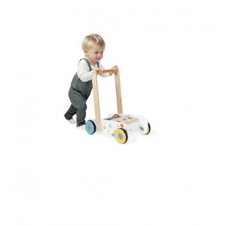 Janod - Chariot de marche Cubes en bois Pure