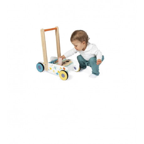 Janod - Chariot de marche Cubes en bois Pure