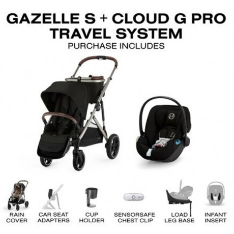 Cybex - Système de voyage Gazelle & Cloud G Pro - Moon Black (Cadre Taupe)