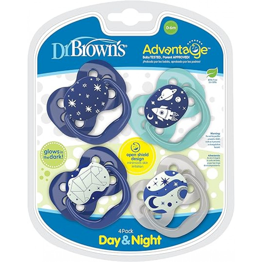 Dr. Brown's - Advantage sucettes stage 1 (brillantes dans le noir) - Bleu