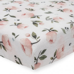 Little Unicorn - Organic Cotton Muslin Crib Sheet - Watercolor Floret 