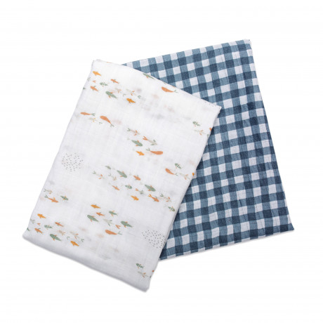 Lulujo - Couverture de Mousseline coton - Fish/Navy