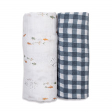 Lulujo - Couverture de Mousseline coton - Fish/Navy