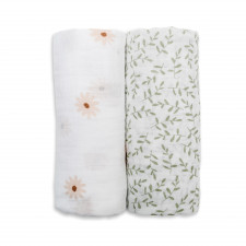 Lulujo - Couverture de Mousseline coton - Daisies/Greenery