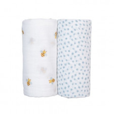 Lulujo - Couverture de Mousseline coton - Points bleu/Abeilles