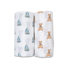 Lulujo - Cotton Muslin Blankets - Vintage Bears/Sailboat