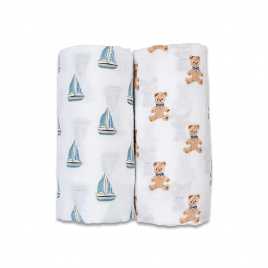 Lulujo - Couverture en mousseline de coton - Vintage Bears/Sailboat