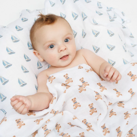 Lulujo - Couverture en mousseline de coton - Vintage Bears/Sailboat
