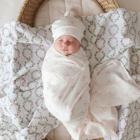 Lulujo - Couverture en mousseline de coton - Rose Trellis
