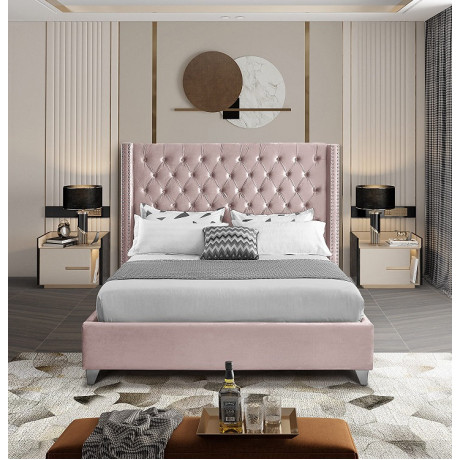 International Furniture - Velvet Upholstered Bed - Dusty Pink