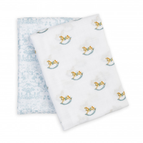 Lulujo - Couverture de Mousseline coton - Cheval à bascule/Toile