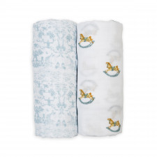 Lulujo - Couverture de Mousseline coton - Cheval à bascule/Toile