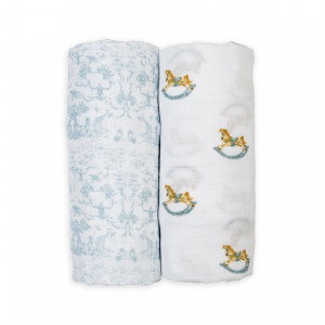 Lulujo - Couverture de Mousseline coton - Cheval à bascule/Toile