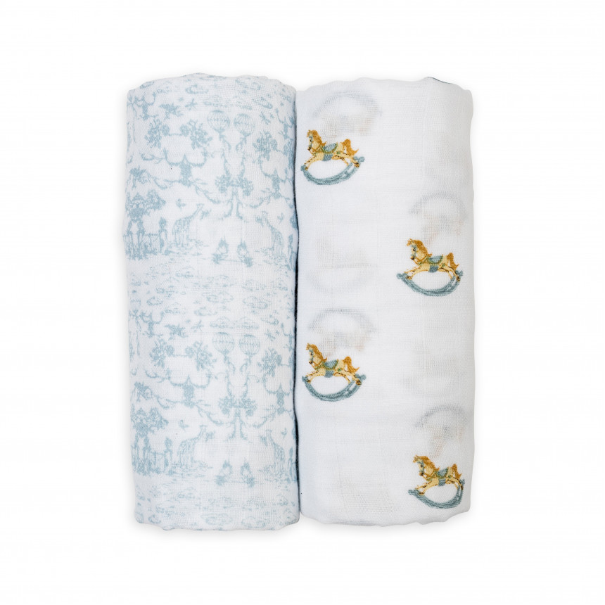 Lulujo - Couverture de Mousseline coton - Cheval à bascule/Toile