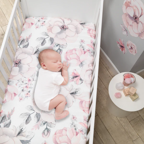 Lambs & Ivy - Drap pour lit de bébé en coton floral - Blanc
