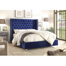 International Furniture - Velvet Upholstered Bed - Blue