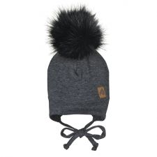 Perlimpinpin - Pompom Hat with Ear Covers - Heathered Black