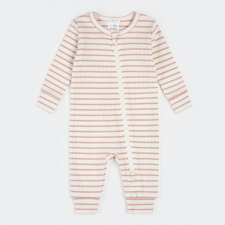 Petit Lem - Combinaison en Coton Biologique Côtelé - Rayures roses 
