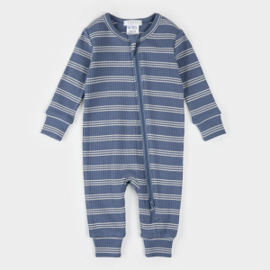 Petit Lem - Combinaison en Coton Biologique - Bleu denim rayée