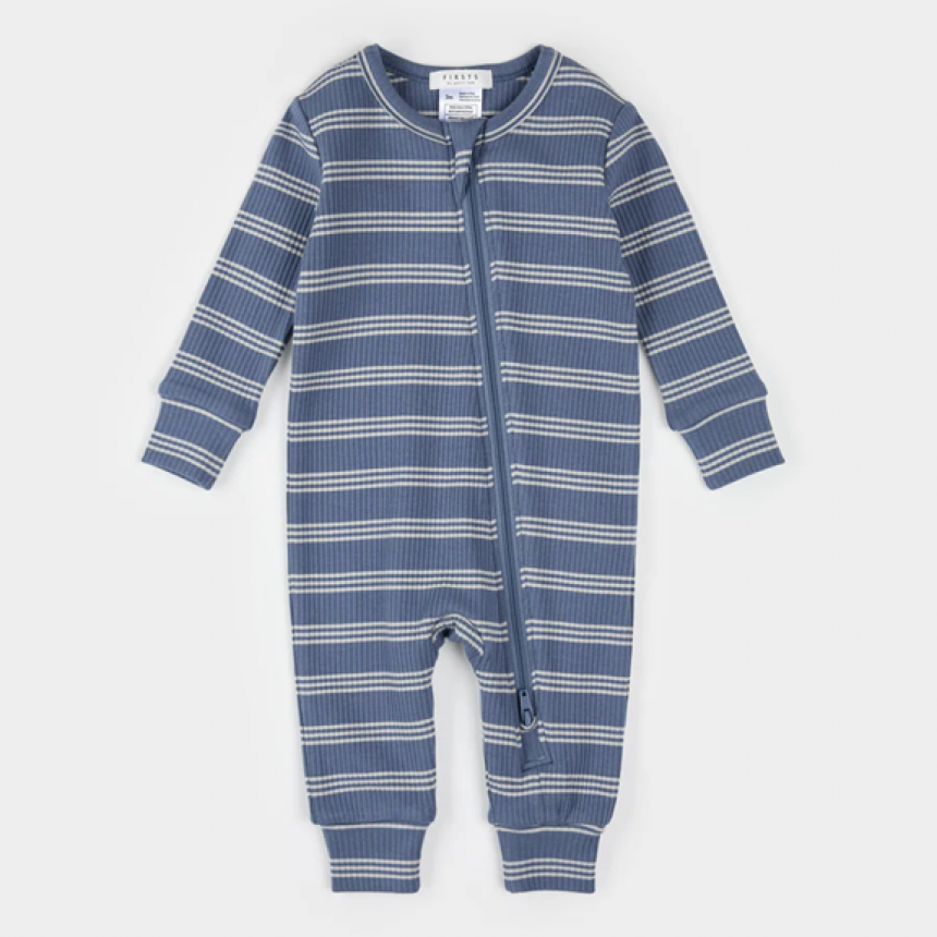 Petit Lem - Combinaison en Coton Biologique - Bleu denim rayée