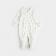 Petit Lem - Velour Collarded Footed Sleeper - Golden Dots