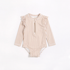 Petit Lem - Long Sleeve One-Piece Swimsuit - Taupe Striped