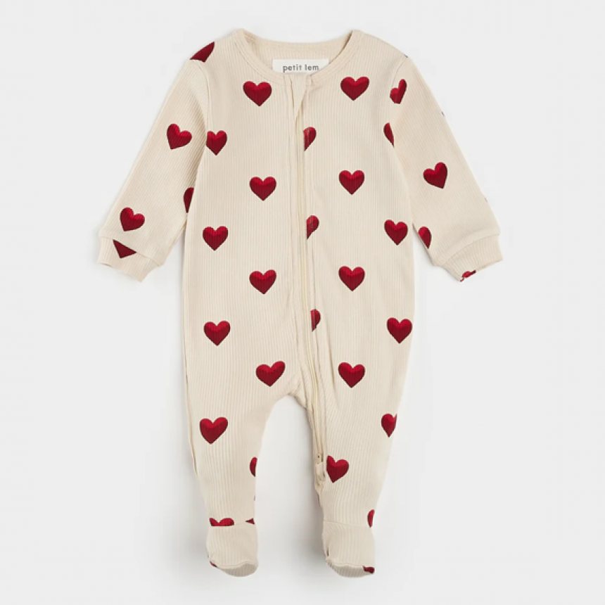 Petit Lem - Organic Cotton Rib Sleeper - Heart
