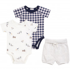 Petit Lem - 2 Onesies and Short Set - Little Picnic