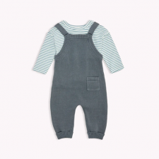 Petit Lem - Sweater Knit Overall Set - Cadet Grey