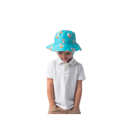 FlapJackKids - Chapeau de soleil réversible - Renard et hérisson - M (2-4 ans)