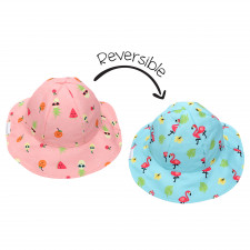 FlapJackKids - Chapeau de soleil réversible - Flamingo et Fruit - S (6m-2 ans)