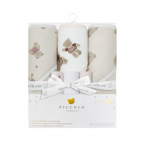Piccolo Bambino - Serviette et débarbouillette Teddy (6 pièces)
