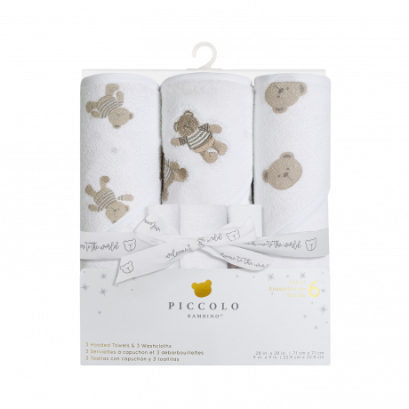 Piccolo Bambino - Serviette et débarbouillette Teddy (6 pièces)