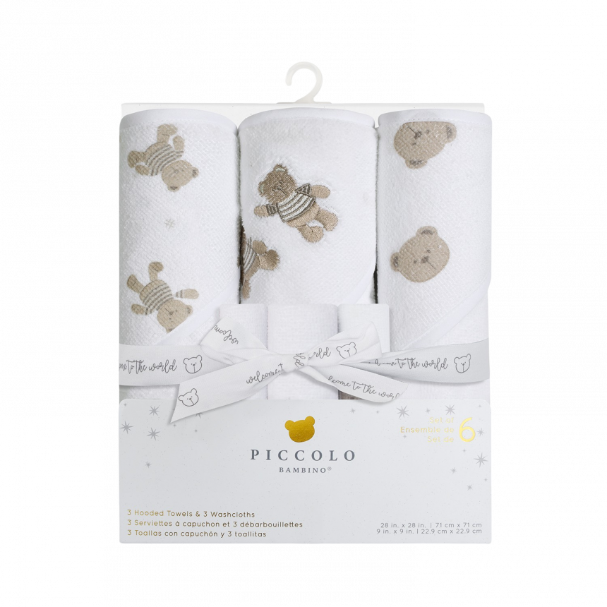 Piccolo Bambino - Serviette et débarbouillette Teddy (6 pièces)