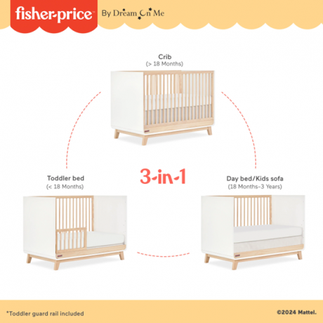 Fisher Price - Bassinette convertible Siesta 3 en 1 (barrière de sécurité incluse)