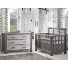 Natart - Rustico Moderno - Convertible Crib, Double Dresser, & 5 Drawer Dresser – Grigio/White Bark
