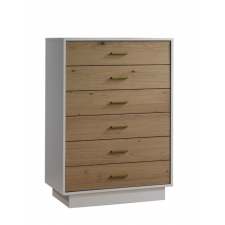 Natart - Commode Haute 6 Tiroirs Como Naturale - Blanc/Oak Naturel