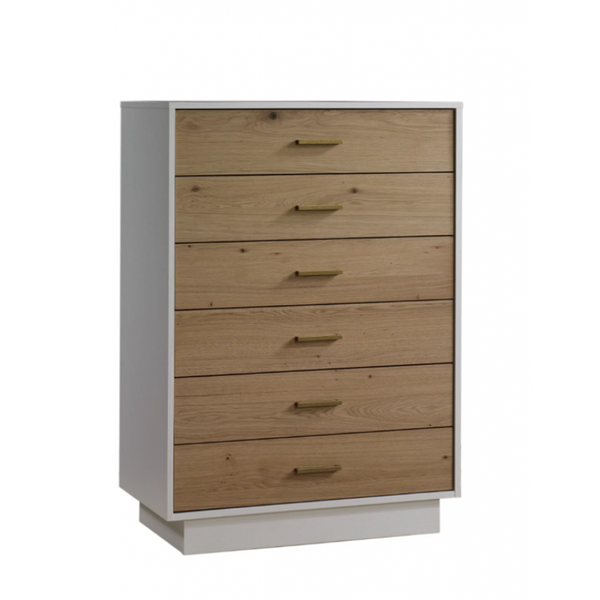 Natart - Commode Haute 6 Tiroirs Como Naturale - Blanc/Oak Naturel