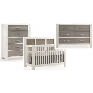Natart - Rustico Moderno Crib, Double Dresser & 5 Drawer Dresser Toscano - White/Owl
