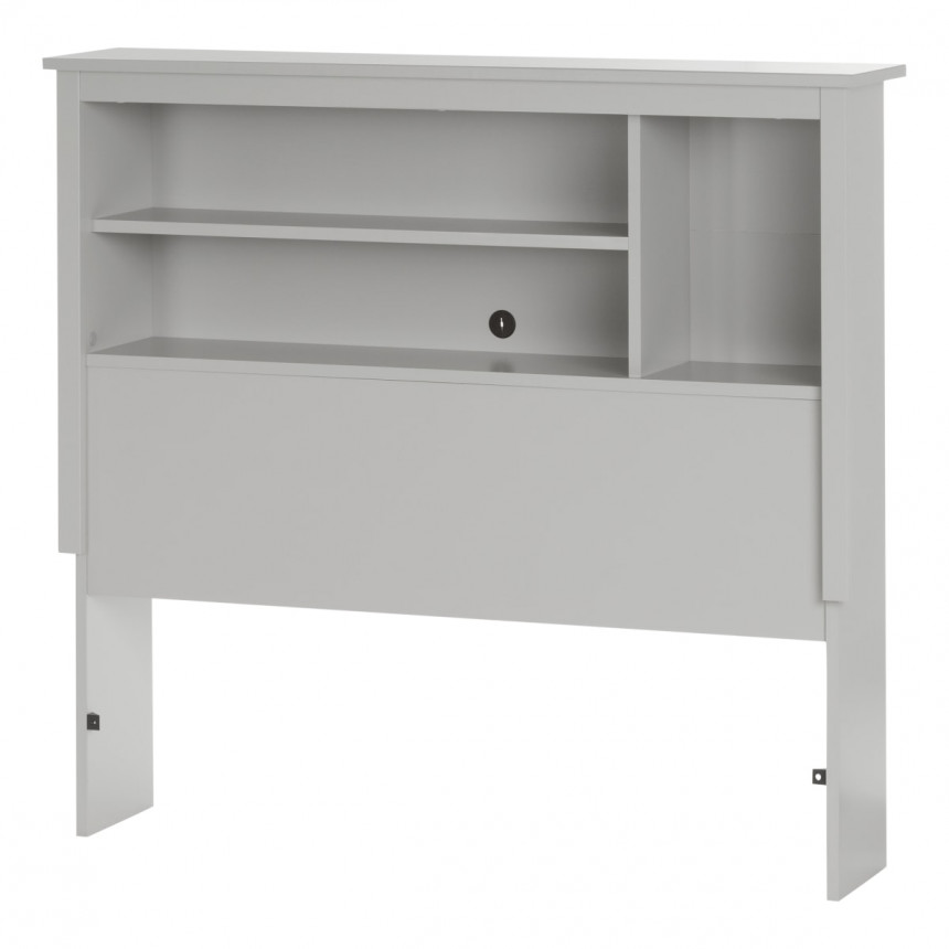 South Shore - Vito - Bookcase Headboard with Storage - Soft Grey
