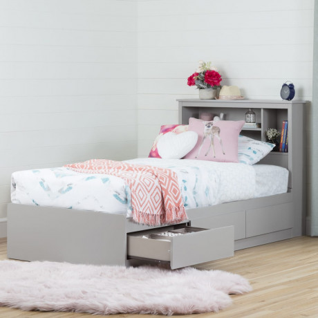 South Shore - Vito -  Platform Storage Bed with 3 Drawers - Soft Grey