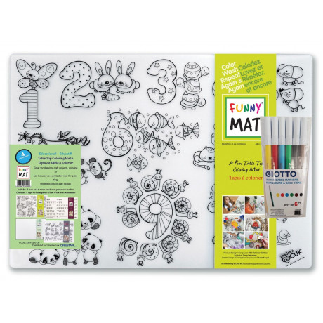 Funny Mat - Paquet de 4 - Tapis à colorier reutilisable - choix assorties