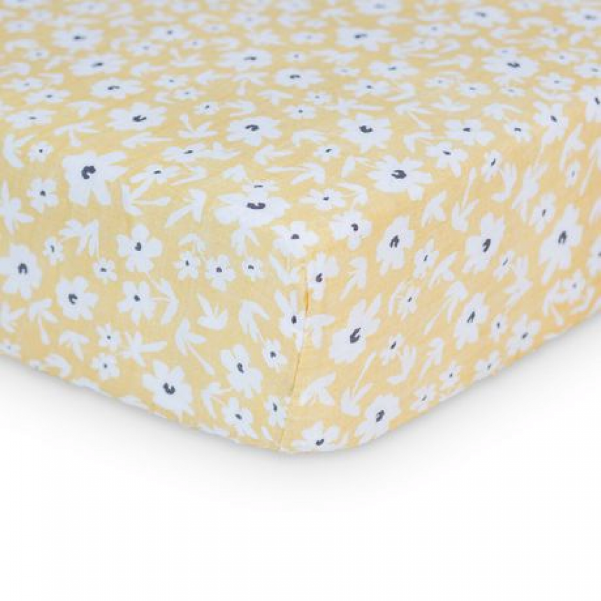 Lulujo - Drap contour en mousseline - Fleur Sauvage Jaune